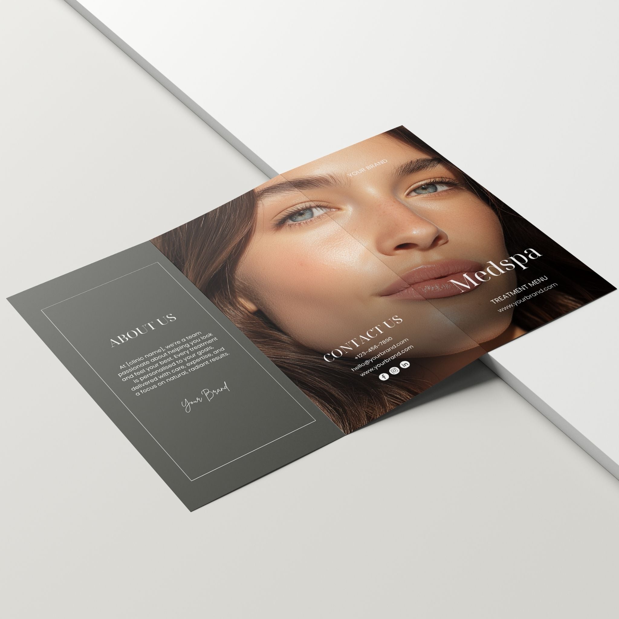 Brochure with a woman's face on a white background