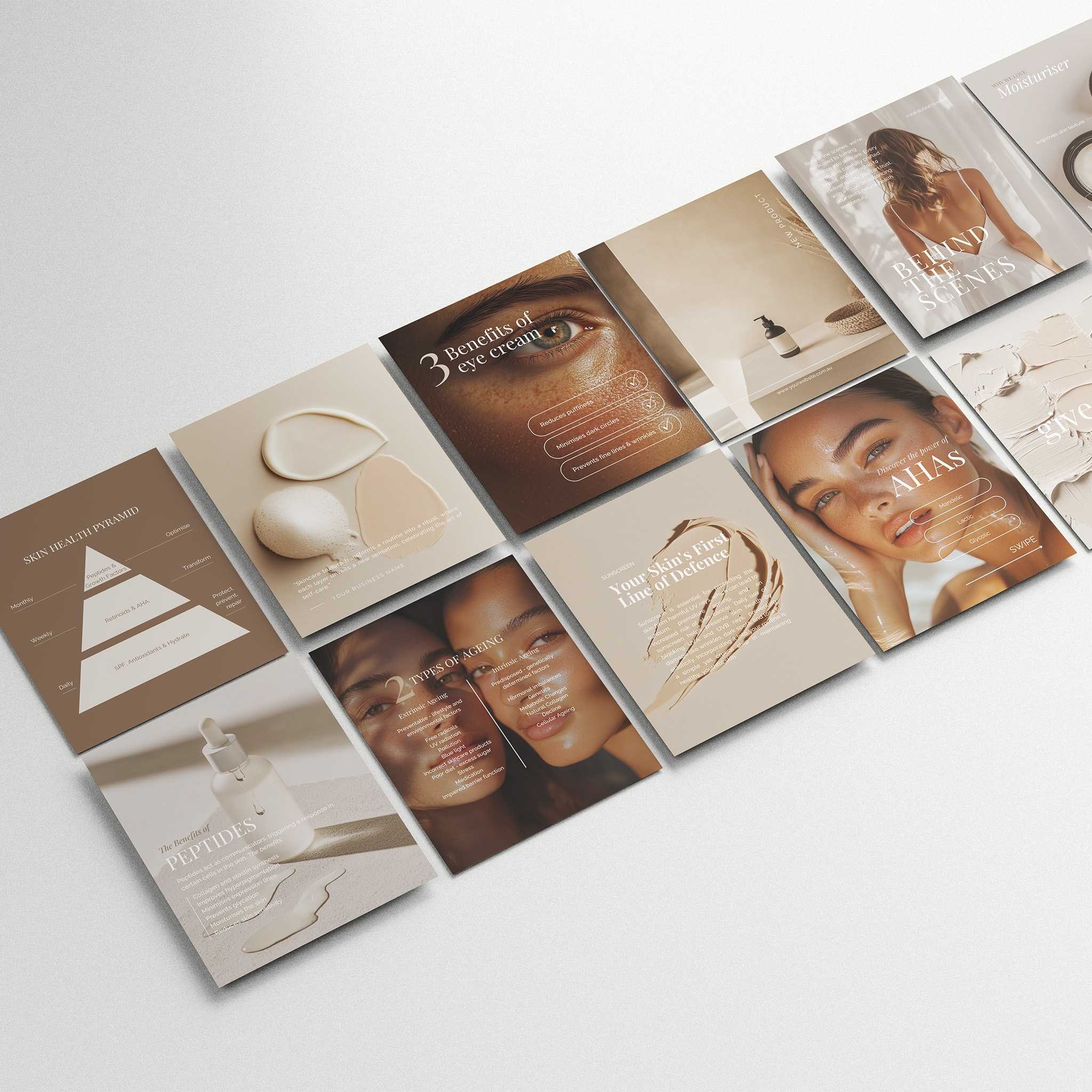 Collection of skincare instagram posts on a white background