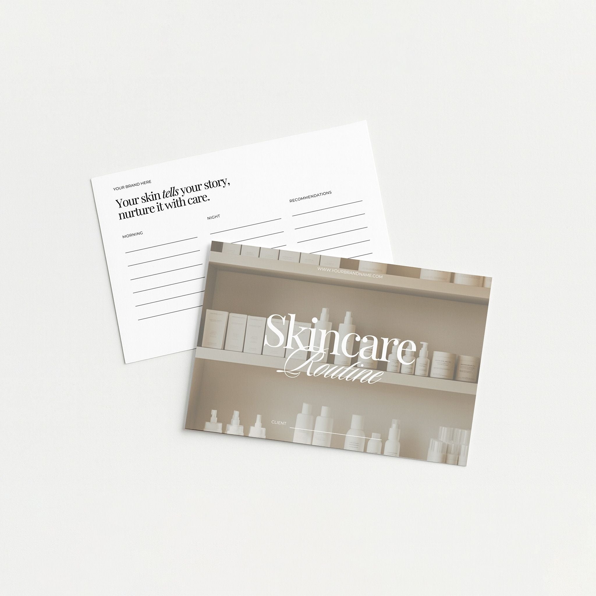 Skincare routine guide with product images on a white background