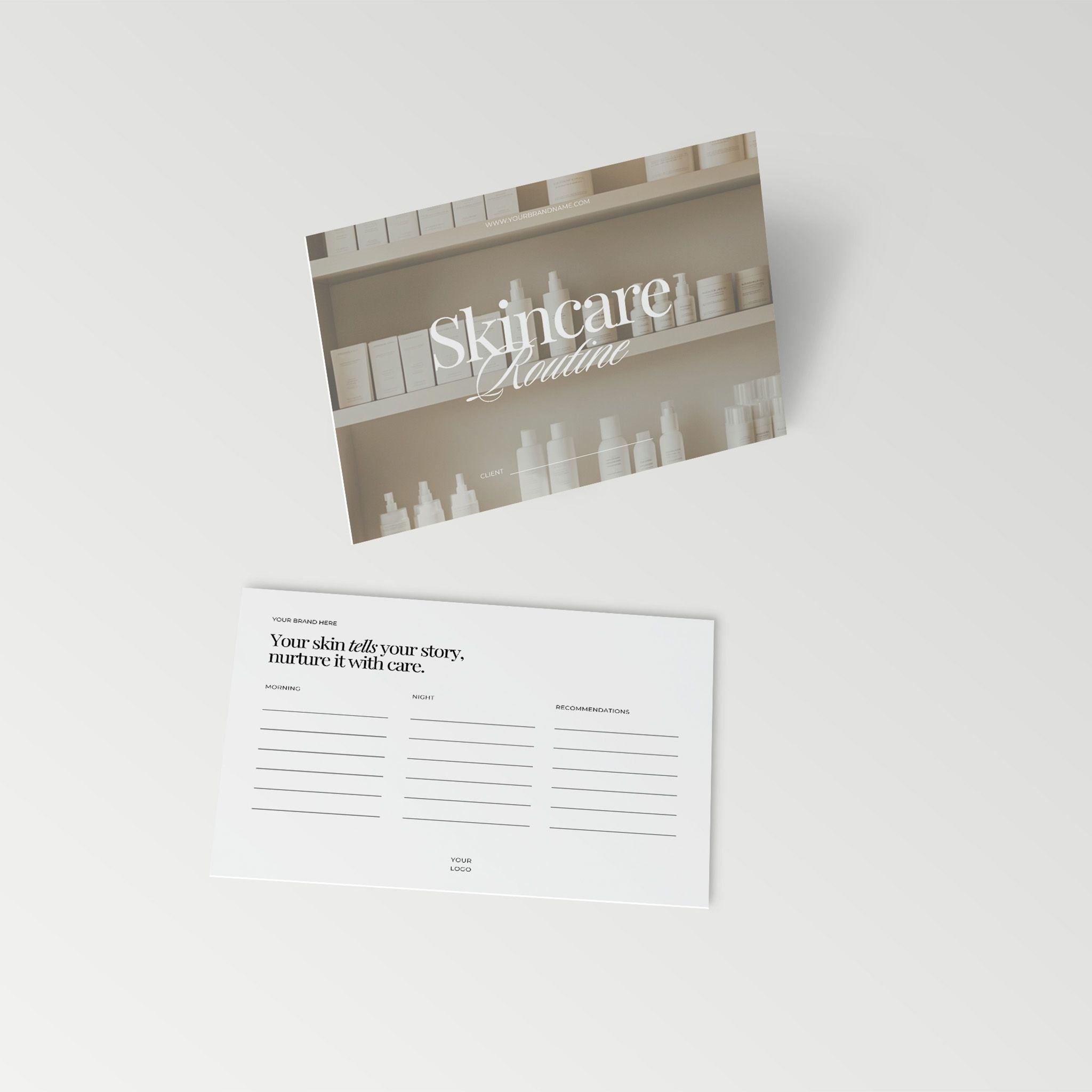 Skincare routine guide with product images on a white background