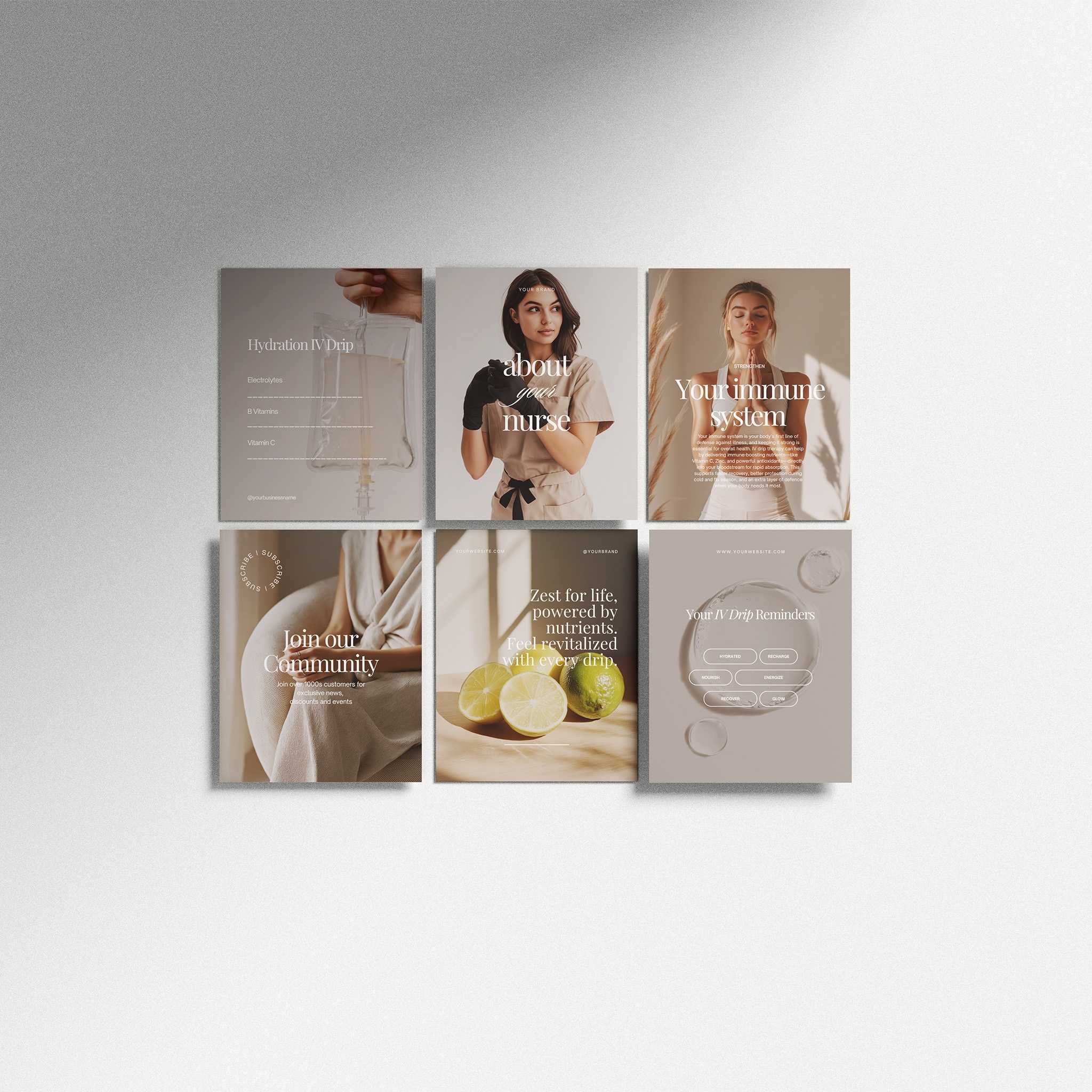 Set of six social media templates about IV therapy