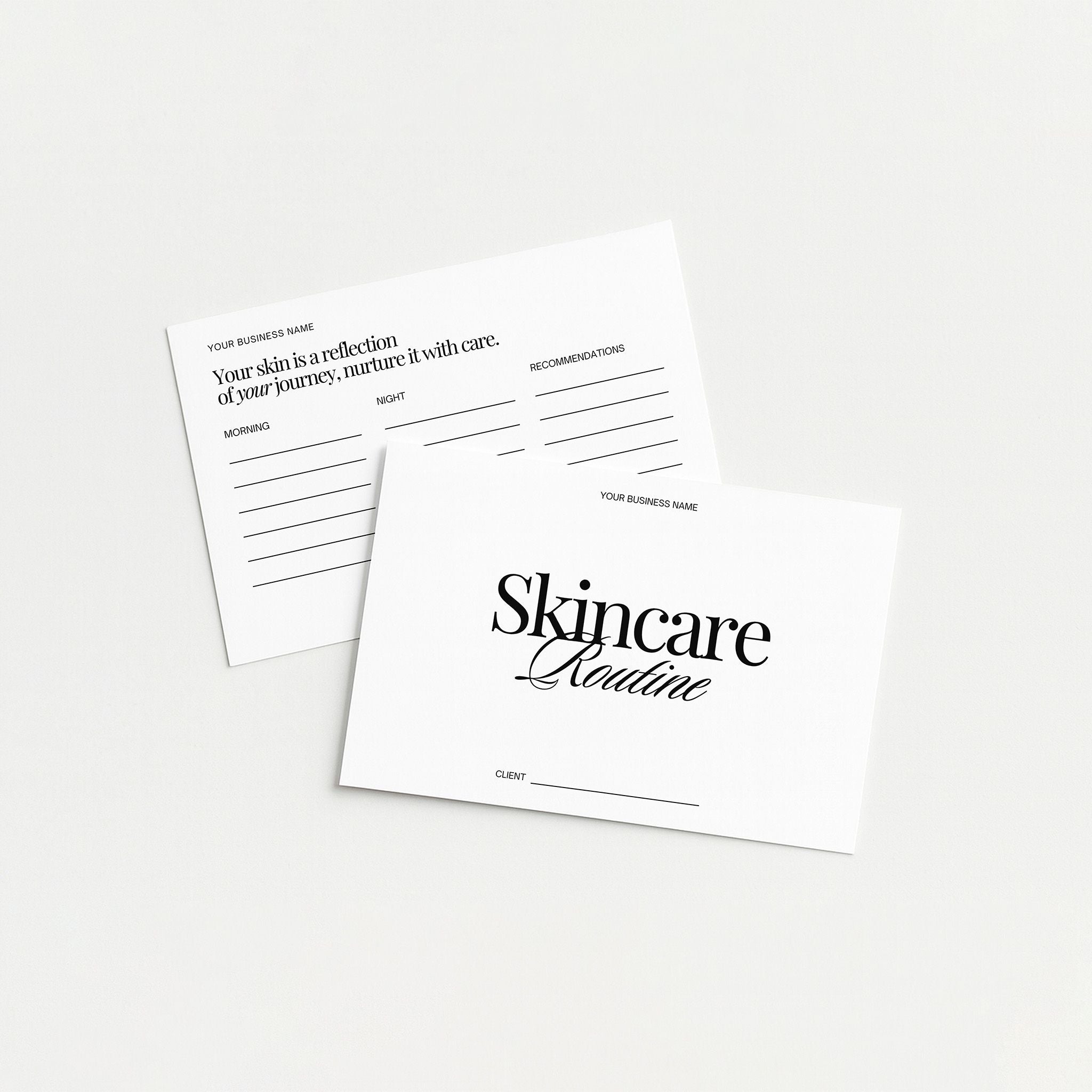 Two skincare routine cards on a white background