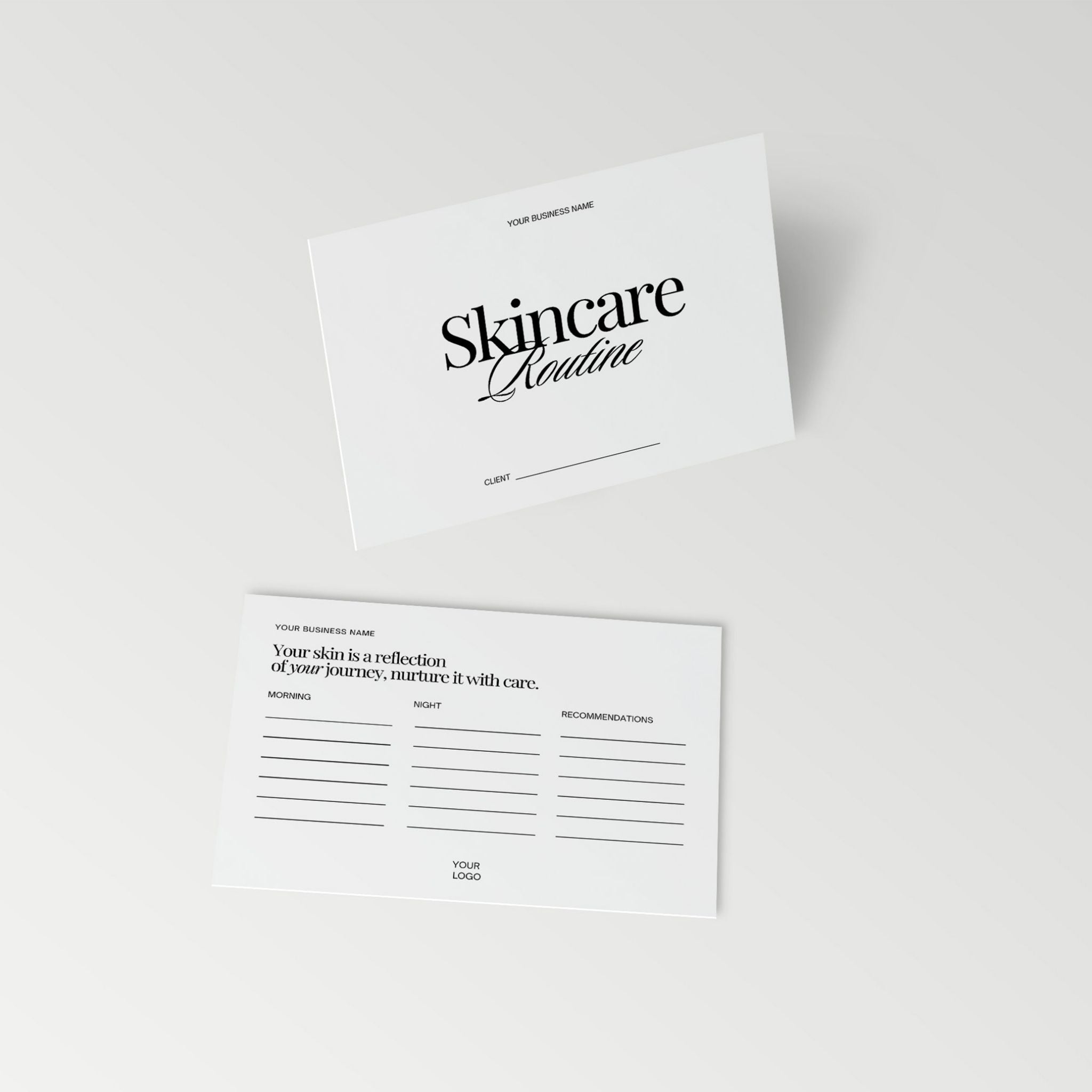Skincare routine card with branding space on a white background