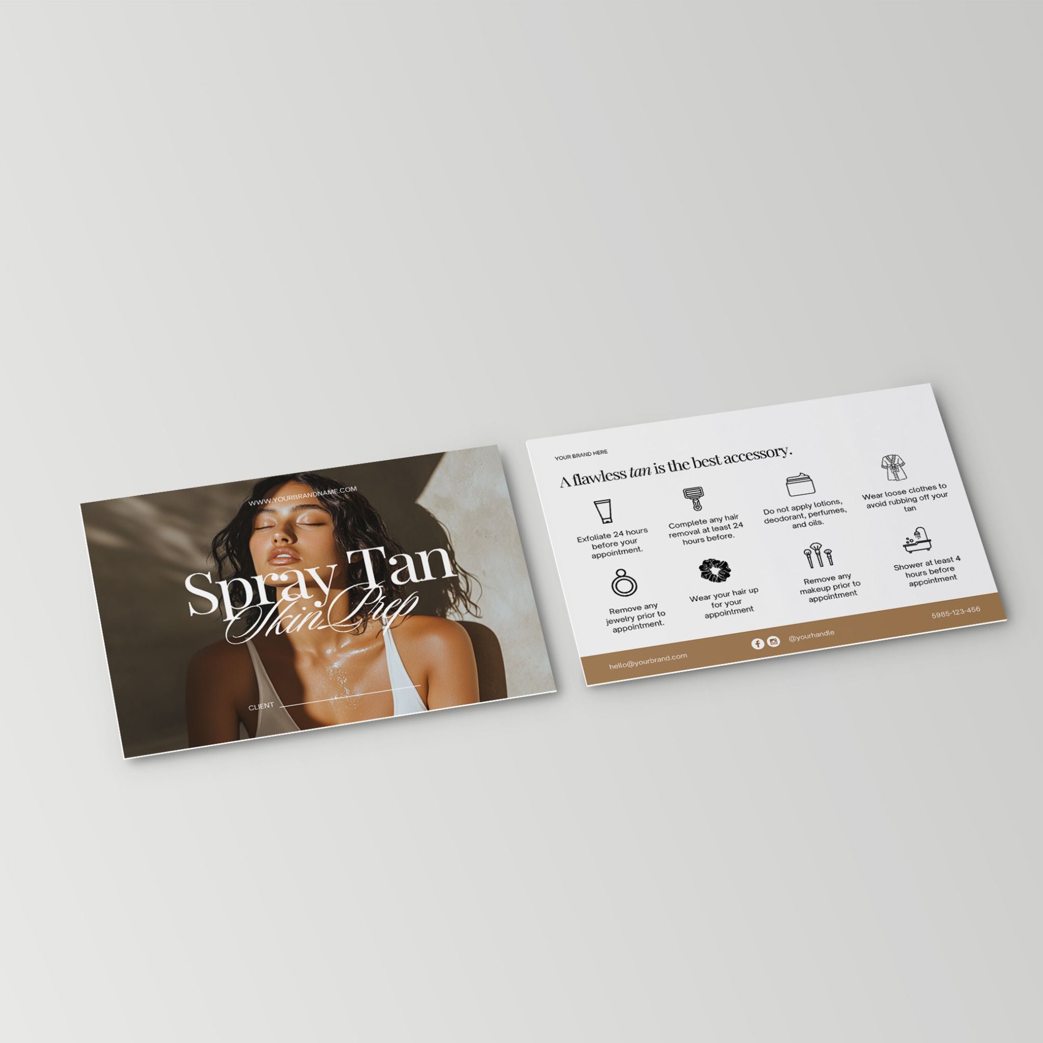 A6 Skin Prep Card for a spray tan business on a white background