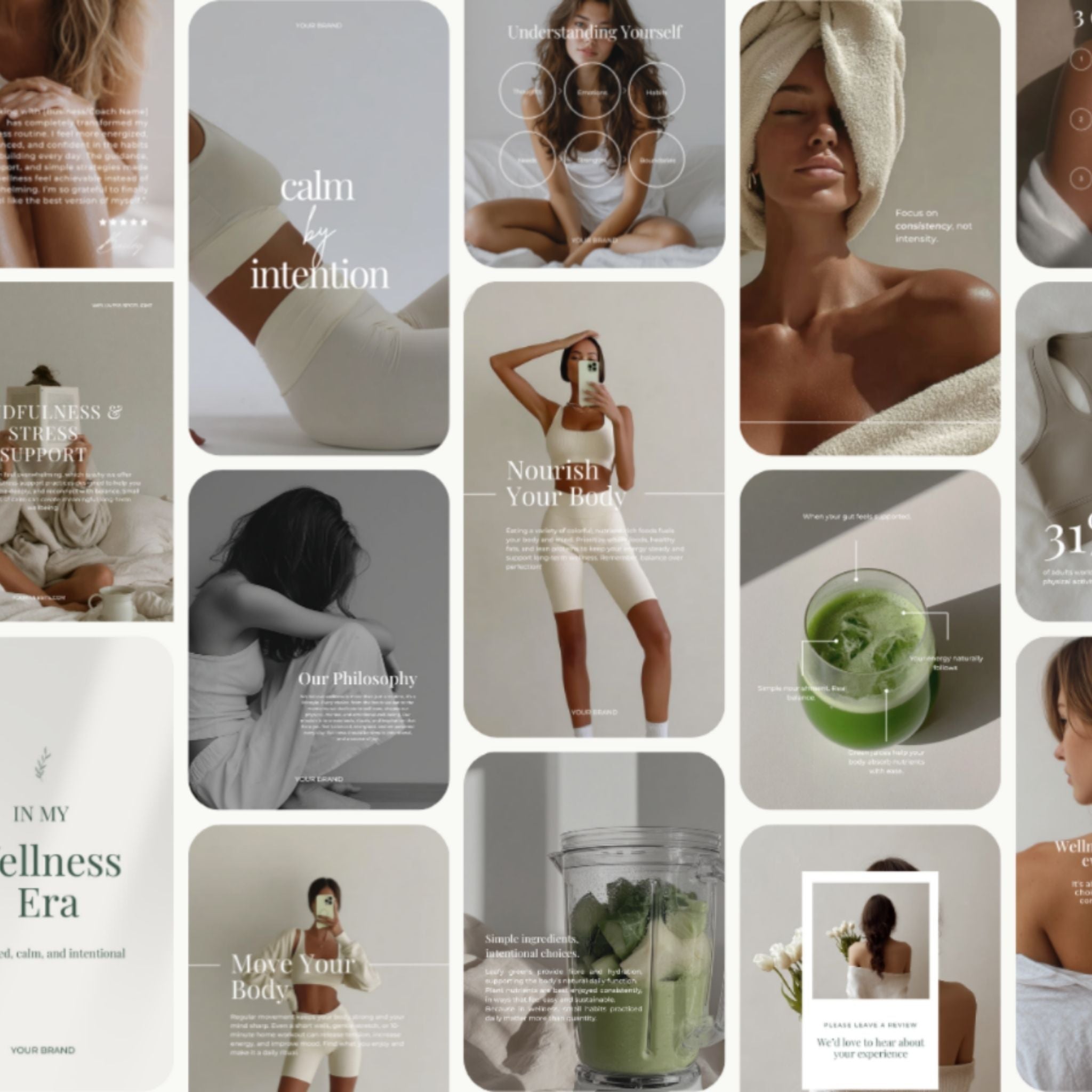 Collage of images promoting wellness and self-care with text and lifestyle shots.